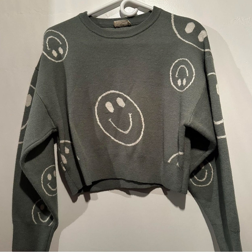 Gray Smiley Face Sweater
